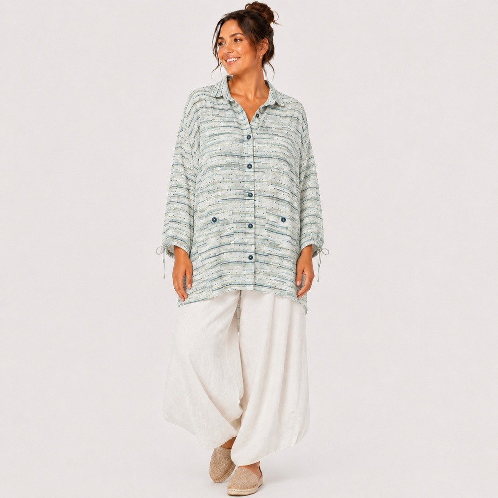 Multiples Lagenlook 3/4 Sleeve Wire Collar 100% Cotton Blouse 0X NWT New